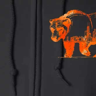 Walking Bear Silhouette Downtown Chicago City Skyline Gift Full Zip Hoodie