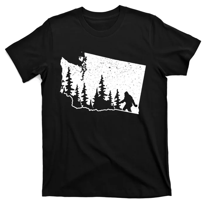 Washington Bigfoot Sasquatch Trees Silhouette State Pride T-Shirt