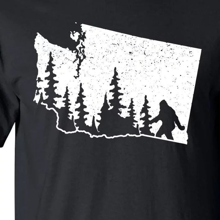 Washington Bigfoot Sasquatch Trees Silhouette State Pride Tall T-Shirt