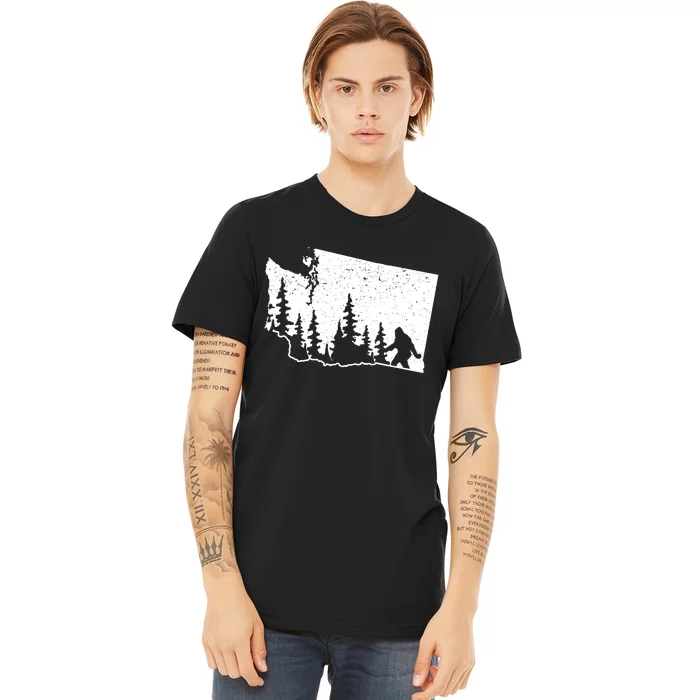 Washington Bigfoot Sasquatch Trees Silhouette State Pride Premium T-Shirt