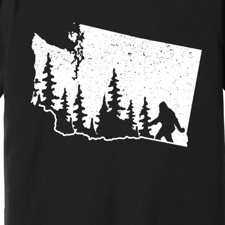 Washington Bigfoot Sasquatch Trees Silhouette State Pride Premium T-Shirt