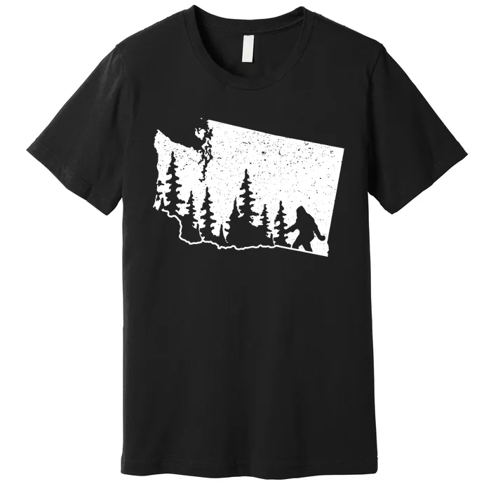 Washington Bigfoot Sasquatch Trees Silhouette State Pride Premium T-Shirt