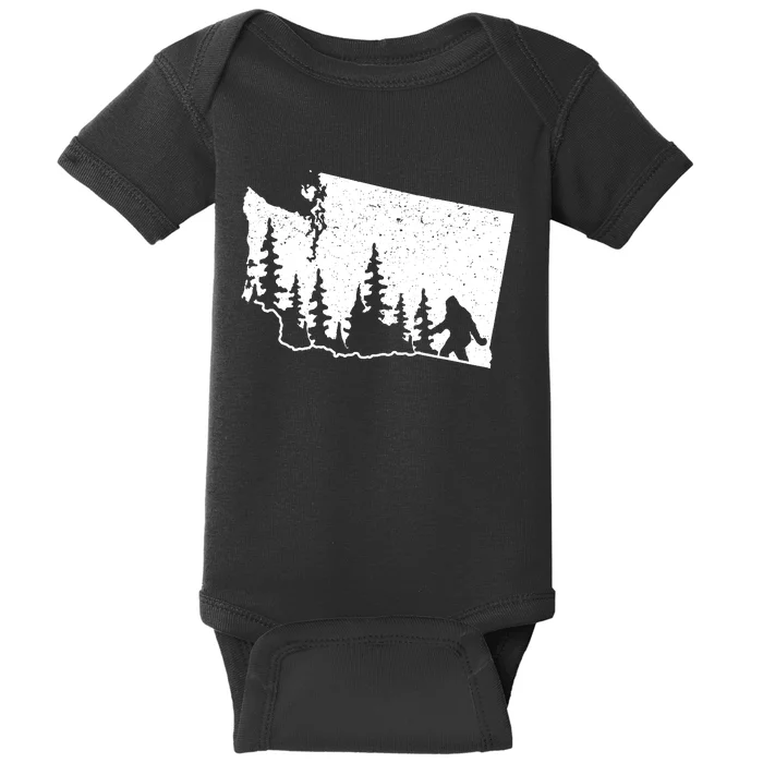 Washington Bigfoot Sasquatch Trees Silhouette State Pride Baby Bodysuit