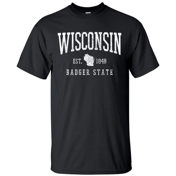 Wisconsin Badger State Est. 1848 State Map Souvenir Gift Tall T-Shirt