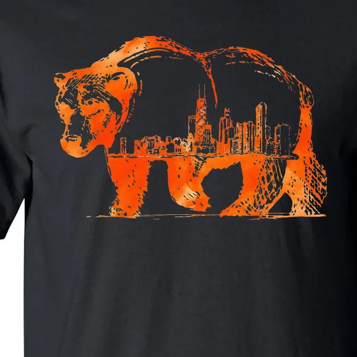 Walking Bear Silhouette Downtown Chicago City Skyline Gift Tall T-Shirt