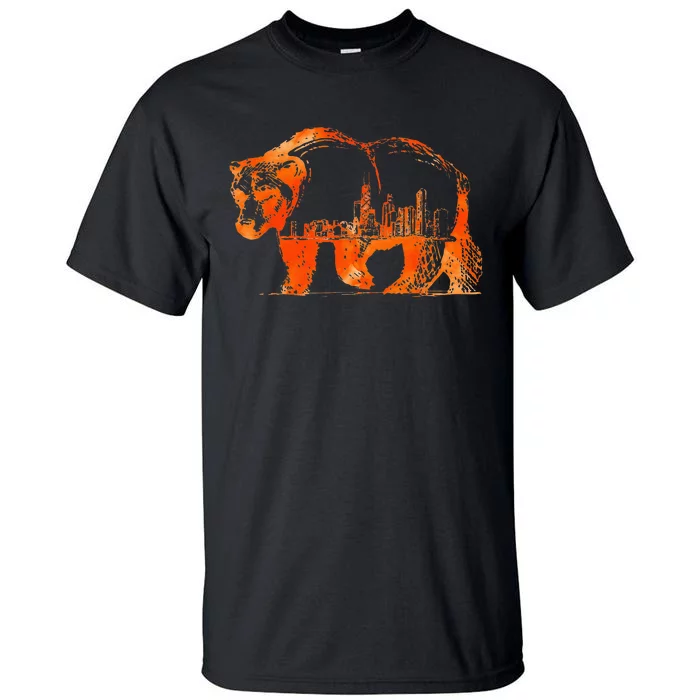 Walking Bear Silhouette Downtown Chicago City Skyline Gift Tall T-Shirt