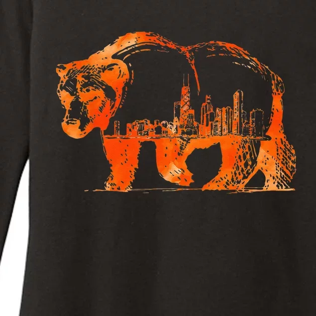 Walking Bear Silhouette Downtown Chicago City Skyline Gift Womens CVC Long Sleeve Shirt