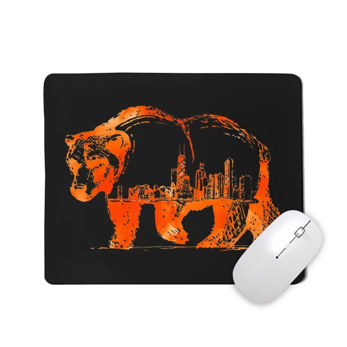 Walking Bear Silhouette Downtown Chicago City Skyline Gift Mousepad