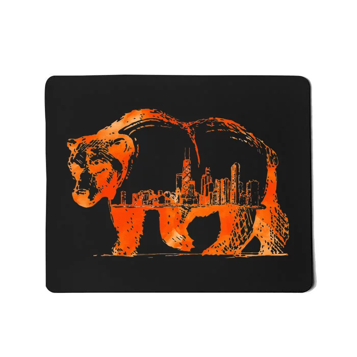 Walking Bear Silhouette Downtown Chicago City Skyline Gift Mousepad