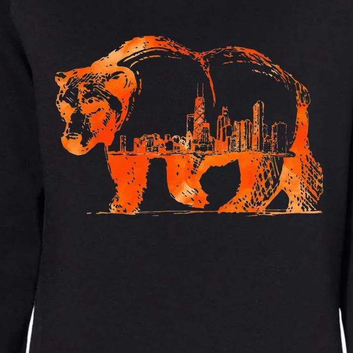 Walking Bear Silhouette Downtown Chicago City Skyline Gift Womens California Wash Sweatshirt