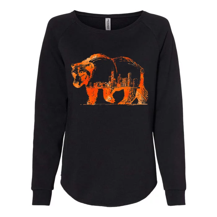 Walking Bear Silhouette Downtown Chicago City Skyline Gift Womens California Wash Sweatshirt