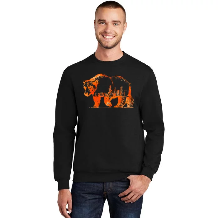 Walking Bear Silhouette Downtown Chicago City Skyline Gift Tall Sweatshirt