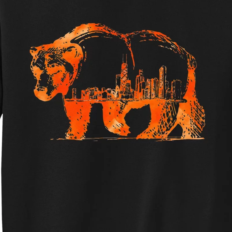 Walking Bear Silhouette Downtown Chicago City Skyline Gift Tall Sweatshirt