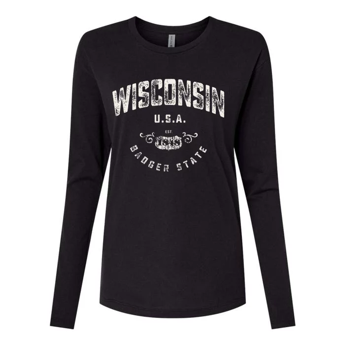 Wisconsin Badger State Vintage Womens Cotton Relaxed Long Sleeve T-Shirt