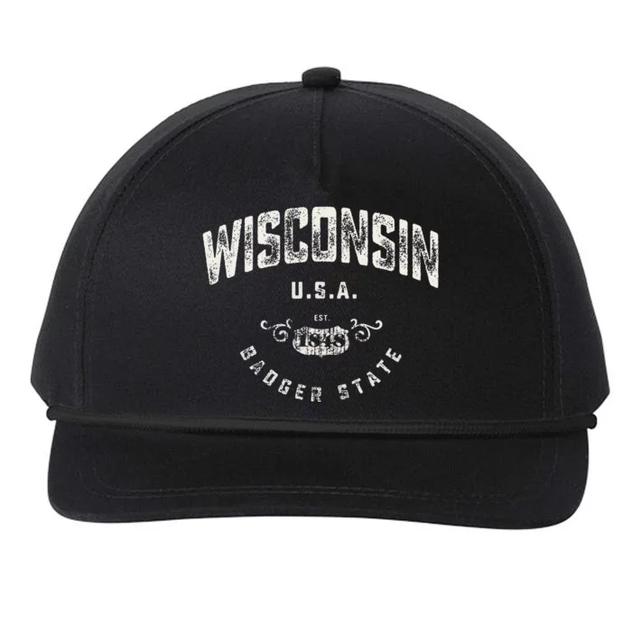 Wisconsin Badger State Vintage Snapback Five-Panel Rope Hat