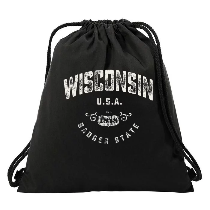 Wisconsin Badger State Vintage Drawstring Bag