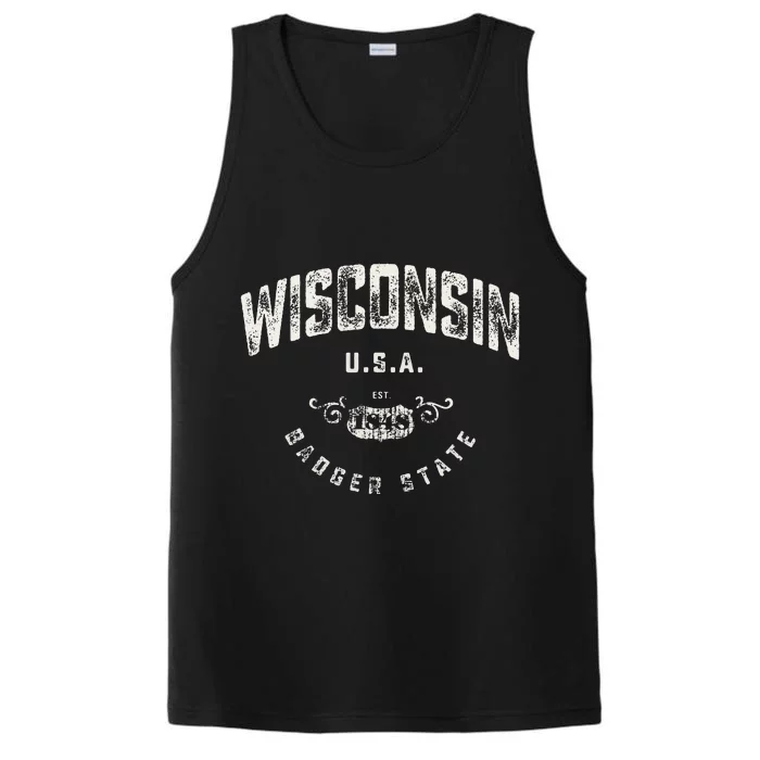 Wisconsin Badger State Vintage Performance Tank