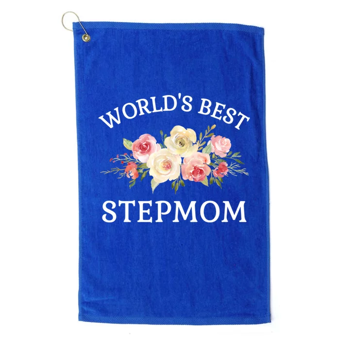 World's Best Stepmom Pink Watercolor Flower Bouquet Gift Platinum Collection Golf Towel