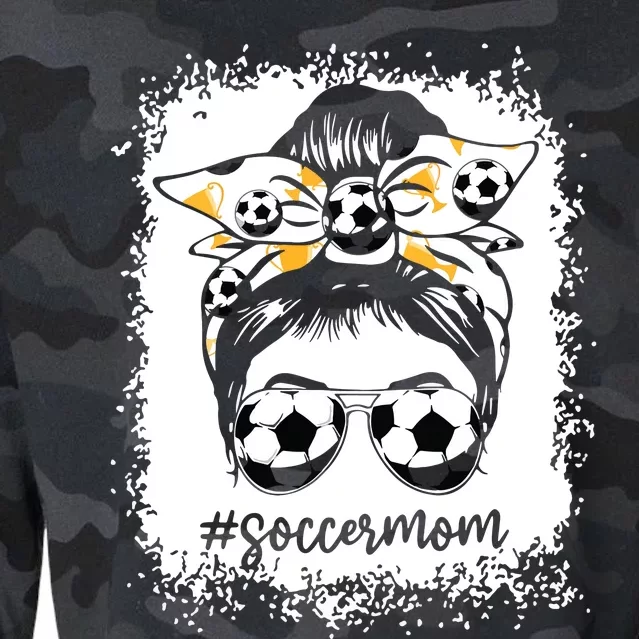 Women Bleached Soccer Mom Messy Bun Soccer Lover Cropped Pullover Crew