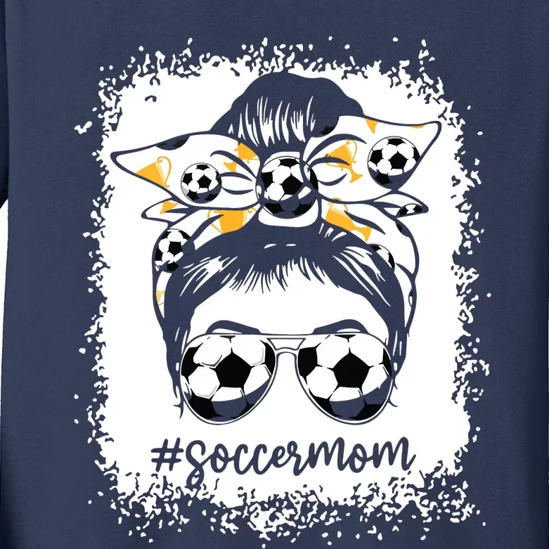 Women Bleached Soccer Mom Messy Bun Soccer Lover Kids Long Sleeve Shirt