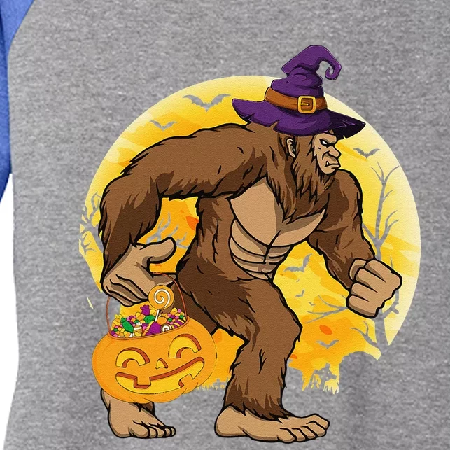 Witch Bigfoot Sasquatch Jack O Lantern Halloween Costume Day Women's Tri-Blend 3/4-Sleeve Raglan Shirt