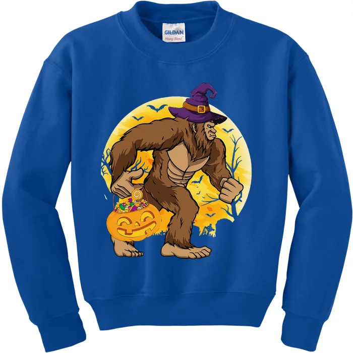 Witch Bigfoot Sasquatch Jack O Lantern Halloween Costume Day Kids Sweatshirt