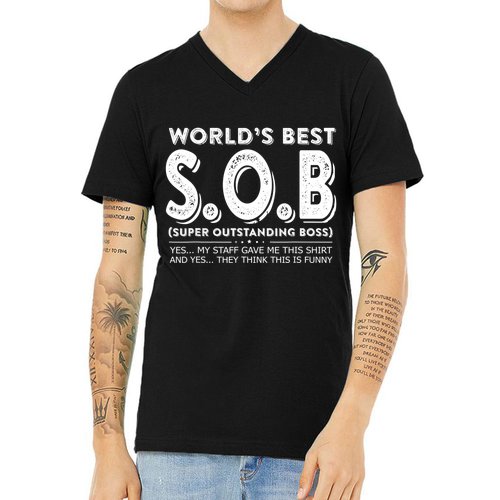 World's Best S.O.B Super Outstanding Boss Funny Colleague V-Neck T-Shirt