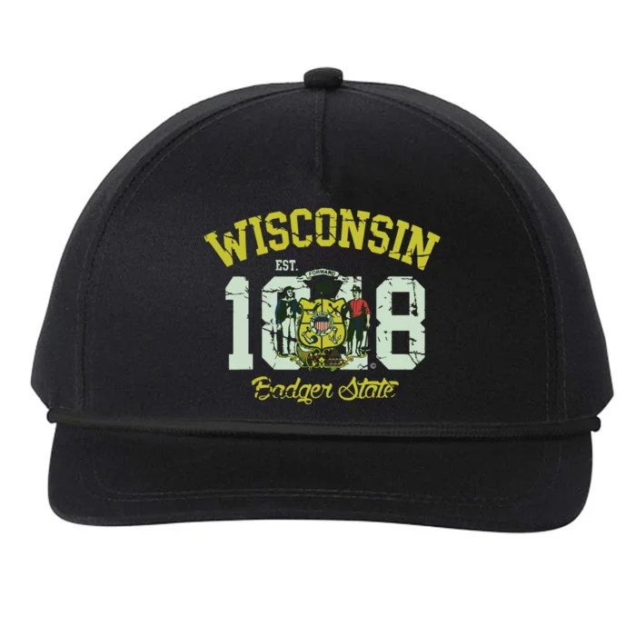 Wisconsin Badger State Flag Vintage Fade Snapback Five-Panel Rope Hat