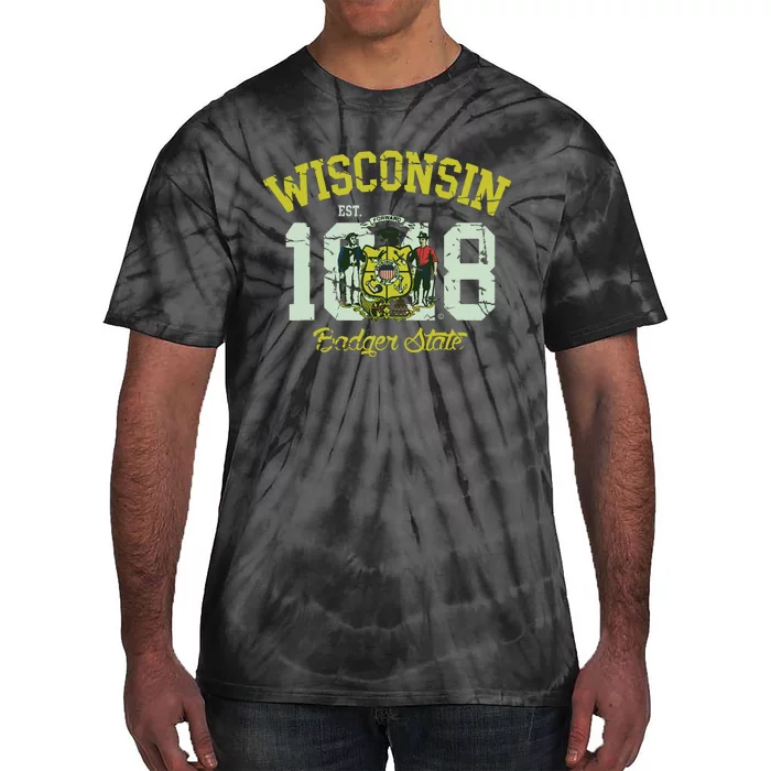 Wisconsin Badger State Flag Vintage Fade Tie-Dye T-Shirt