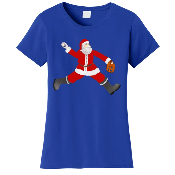 Winter Baseball Santa Christmas Baseball Pitcher Santa Gift Women's T-Shirt