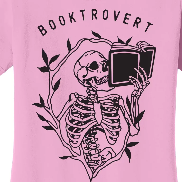 Womens Booktrovert Skeleton Reading Book Funny Bookish Women's T-Shirt