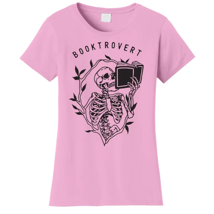 Womens Booktrovert Skeleton Reading Book Funny Bookish Women's T-Shirt