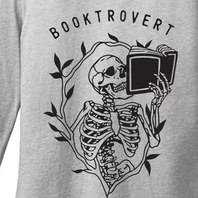 Womens Booktrovert Skeleton Reading Book Funny Bookish Womens CVC Long Sleeve Shirt