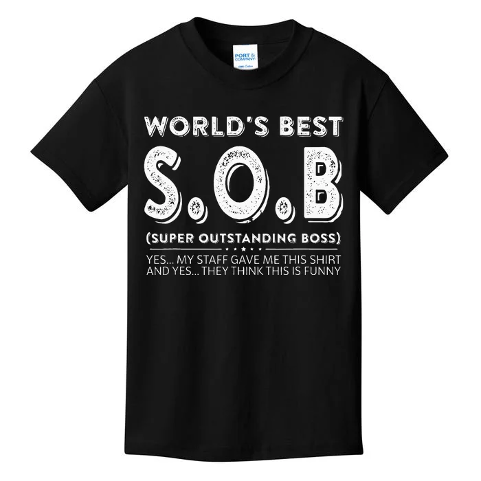 WorldS Best Sob Super Outstanding Boss Funny Colleague Kids T-Shirt