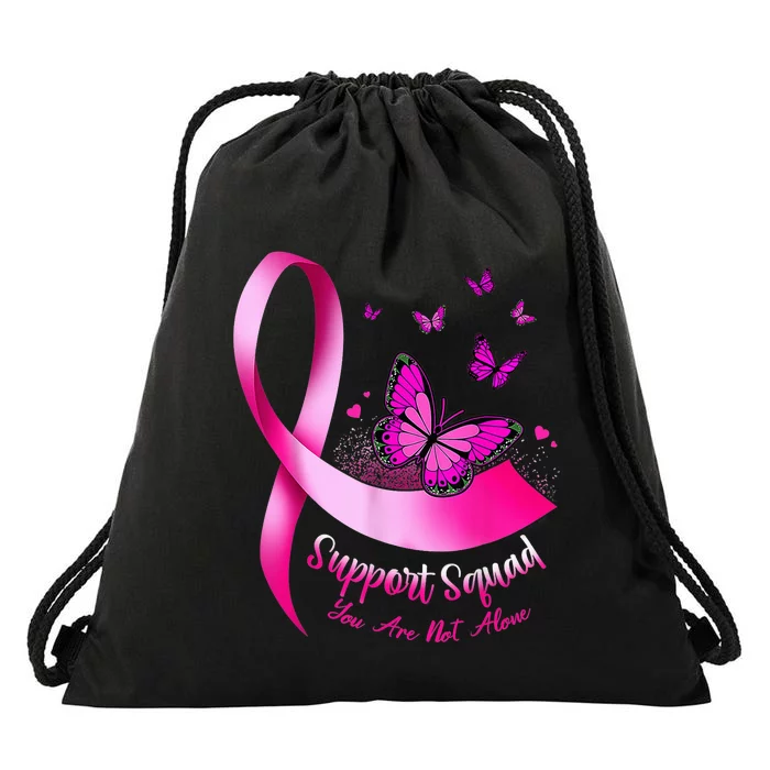 Woman Butterfly Support Squad Breast Cancer Warrior Pink Drawstring Bag