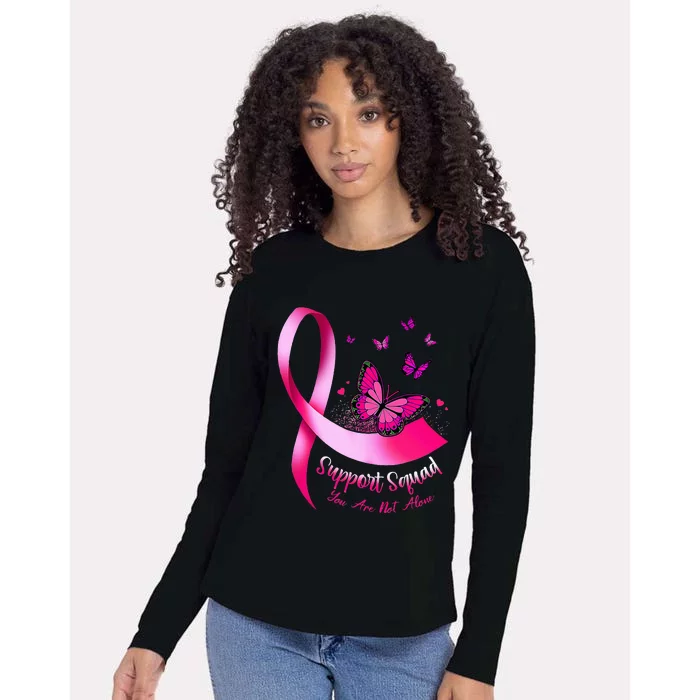 Woman Butterfly Support Squad Breast Cancer Warrior Pink Womens Cotton Relaxed Long Sleeve T-Shirt