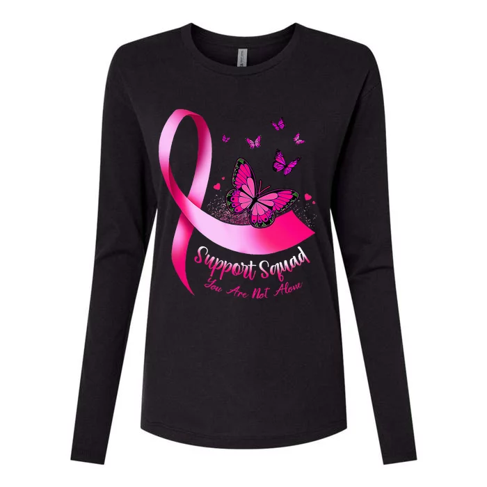 Woman Butterfly Support Squad Breast Cancer Warrior Pink Womens Cotton Relaxed Long Sleeve T-Shirt