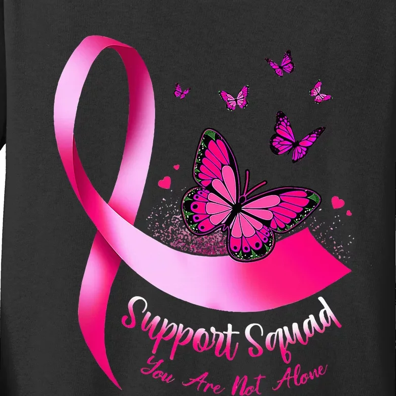 Woman Butterfly Support Squad Breast Cancer Warrior Pink Kids Long Sleeve Shirt