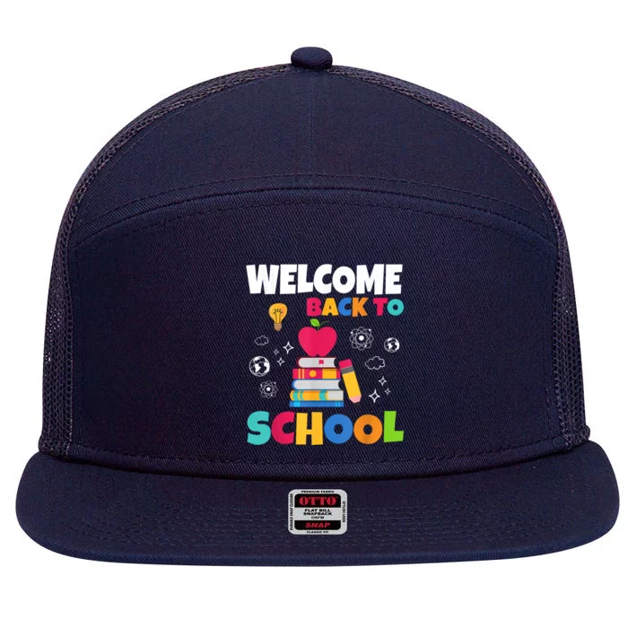 Welcome Back To School First Day Of School Teachers Kids 7 Panel Mesh Trucker Snapback Hat