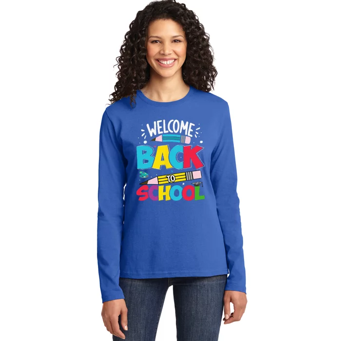 Welcome Back To School For Teachers Students Ladies Long Sleeve Shirt