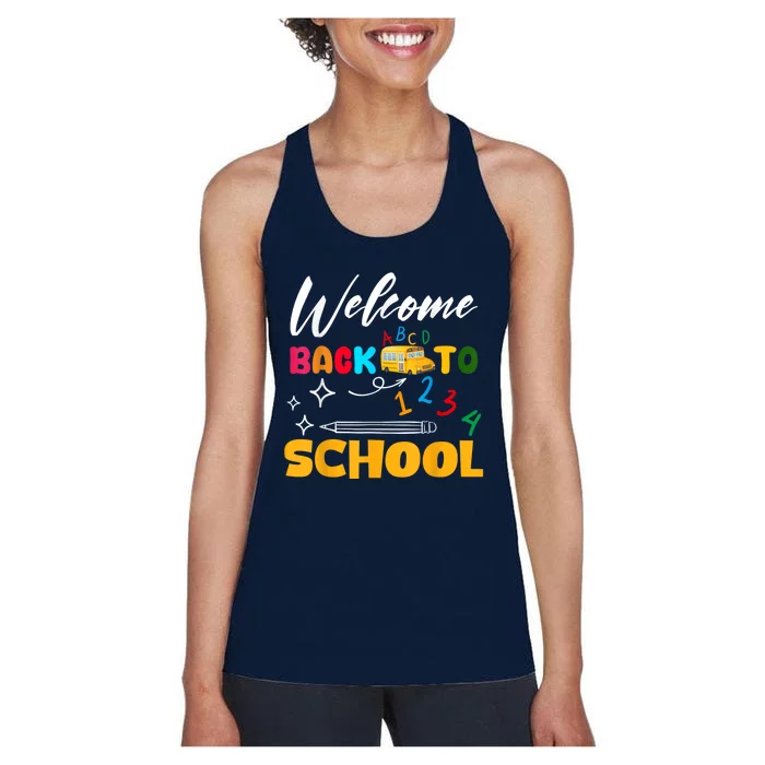 Welcome Back To School First Day Of School Teachers Kids Women's Racerback Tank