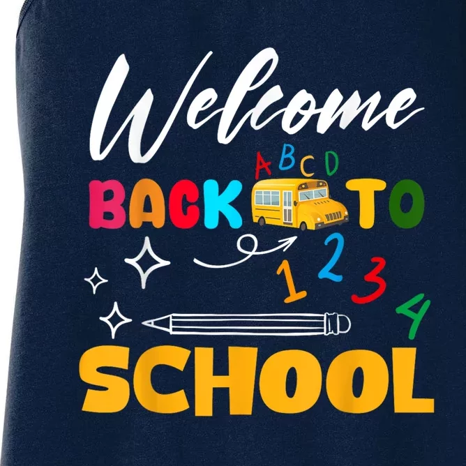 Welcome Back To School First Day Of School Teachers Kids Women's Racerback Tank