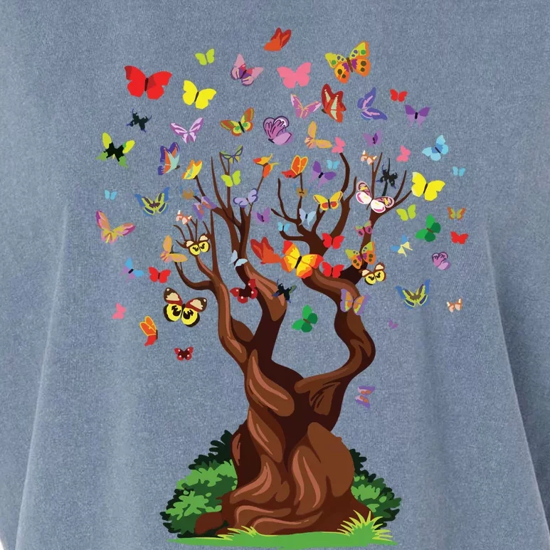 Womens Butterfly Tree Beautiful Nature Lover Butterfly Garment-Dyed Women's Muscle Tee