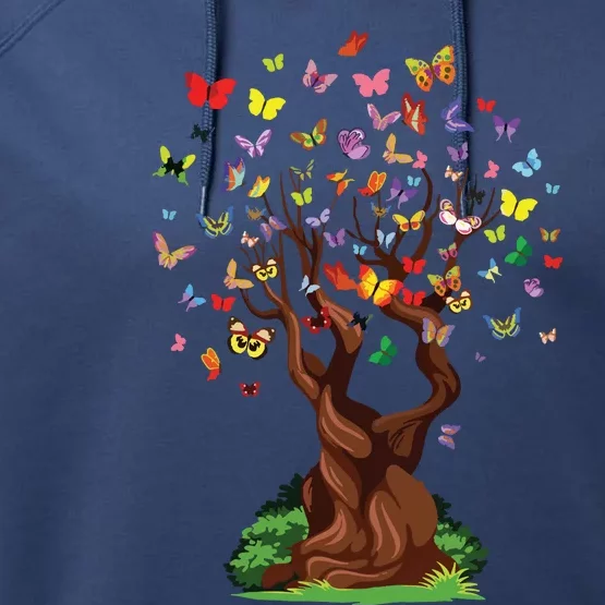 Womens Butterfly Tree Beautiful Nature Lover Butterfly Performance Fleece Hoodie