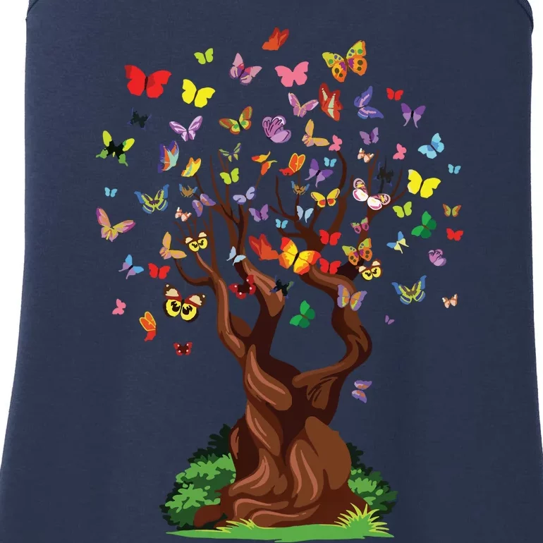 Womens Butterfly Tree Beautiful Nature Lover Butterfly Ladies Essential Tank