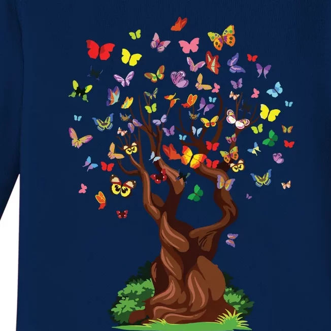 Womens Butterfly Tree Beautiful Nature Lover Butterfly Baby Long Sleeve Bodysuit