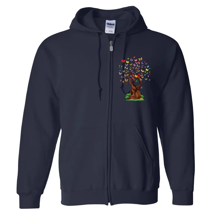 Womens Butterfly Tree Beautiful Nature Lover Butterfly Full Zip Hoodie