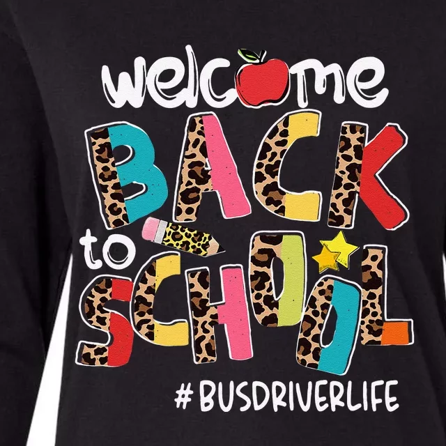 Welcome Back To School Bus Driver Life Leopard Womens Cotton Relaxed Long Sleeve T-Shirt