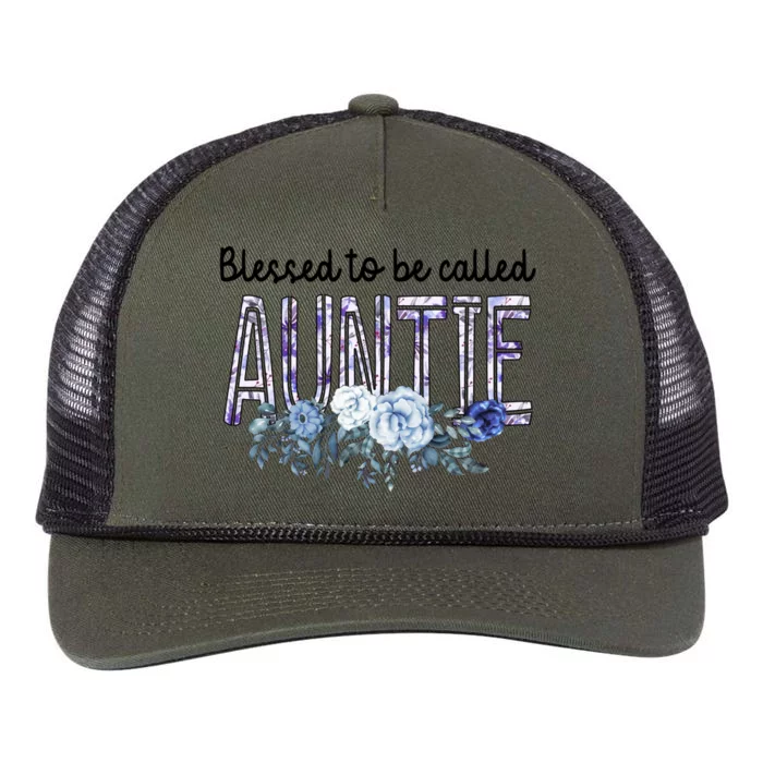 Wo Blessed To Be Called Auntie Cute Flowers Auntie Funny Gift Cool Gift Retro Rope Trucker Hat Cap