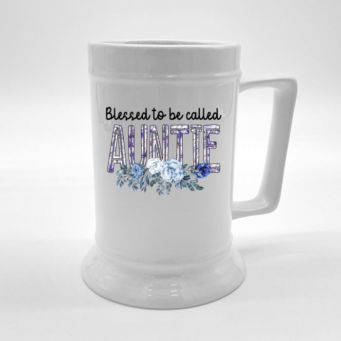 Wo Blessed To Be Called Auntie Cute Flowers Auntie Funny Gift Cool Gift Front & Back Beer Stein